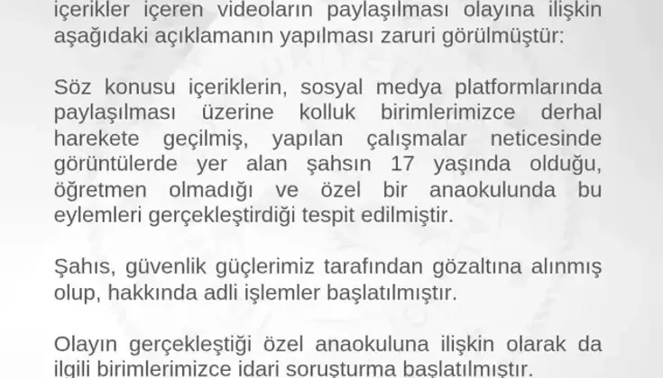 Ağrı’da Anaokulunda Uygunsuz İçerik Skandalı: 17 Yaşındaki Kız Gözaltına Alındı